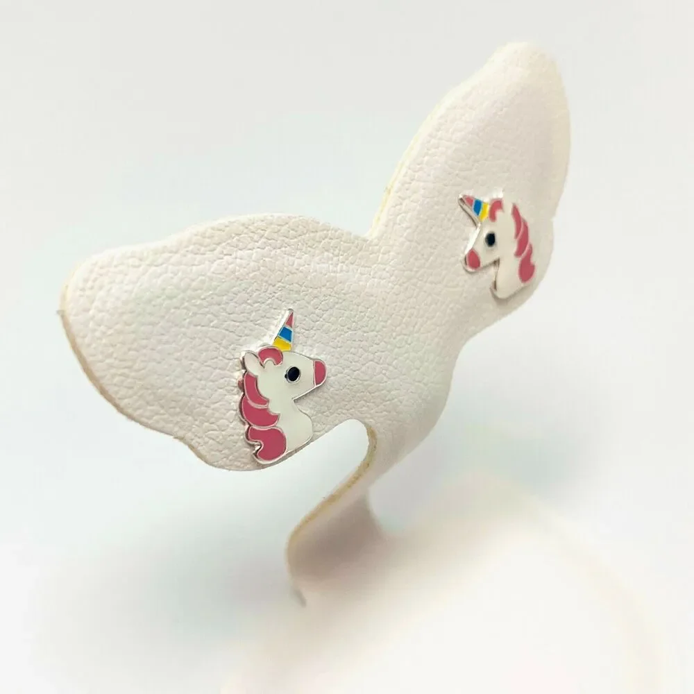 Cute Girls Sterling Silver Birthday Unicorn Stud Earrings with gift box for her
